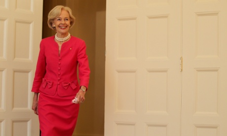 Governor-General, Quentin Bryce AC CVO, arrives to receive a farewell call by the Prime Minister Tony Abbott at Government House in Canberra, Tuesday, March 25, 2014. Quentin Bryce was the first female and the 25th Governor General of Australia assuming office on the 5th of September 2008.