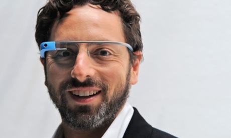 Google co-founder Sergey Brin models Google glasses 