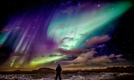 The Aurora Borealis or Northern Lights in Iceland.