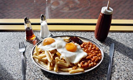 Fried eggs, chips and beans at the Mr Egg cafe, Hurst Street, Birmingham city centre