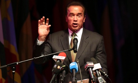 Former governor of California Arnold Schwarzenegger speaks during the opening ceremony of a conference on the green economy. Photograph: Louafi Larbi/Reuters