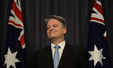Minister for Finance Mathias Cormann speaks to the media during a press conference at Parliament House in Canberra, Wednesday, March 26, 2014. Senator Cormann commented on the governments decision to proceed with the sale of Medibank private.