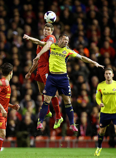 Liverpool Sunderland: Liverpool's Steven Gerrard and Sunderland's Phil Bardsley 