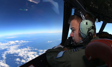 View from the cockpit of an Australian air force Orion during the search mission for Malaysia Airlines flight MH370 over the southern Indian Ocean.