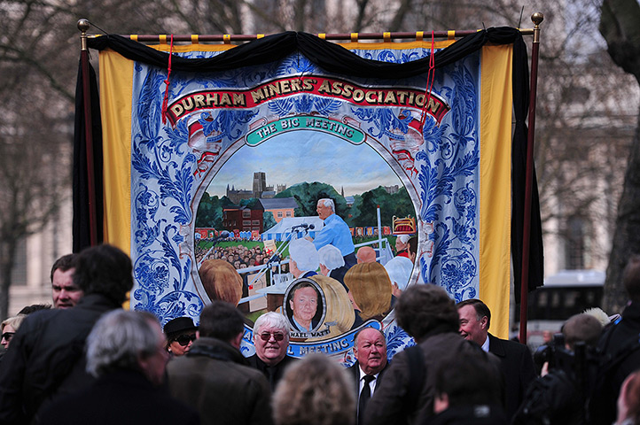 Tony Benn funeral: Supporters carry a Durham Miners Association banner 