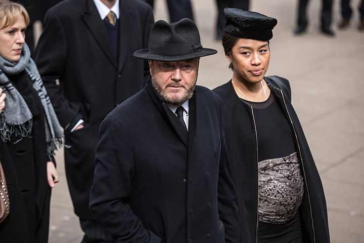 Tony Benn's funeral: George Galloway with his wife Putri Gayatri Pertiwi 