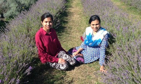 Mother and daughter in lavender field 