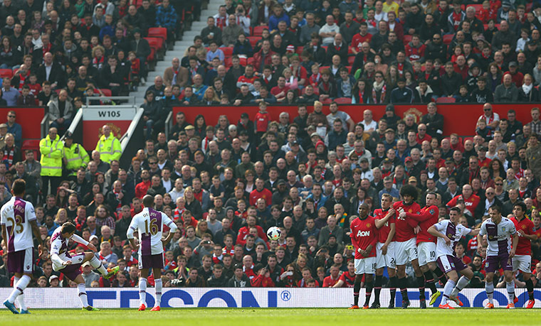 United v Villa: Ashley Westwood scores from a free-kick