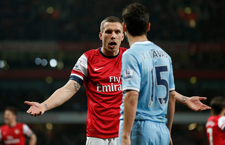 arsenal v manchester city: Podolski complains to Navas