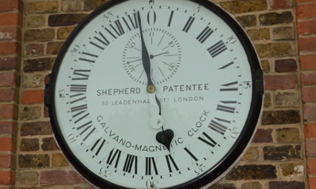 The 24-hour Shepherd Gate Clock outside the Royal Observatory, Greenwich, displaying Greenwich Mean Time to the public.