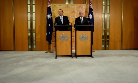 Tony Abbott speaks during a joint announcement with Trade Minister Andrew Robb ahead of a trip to North Asia.