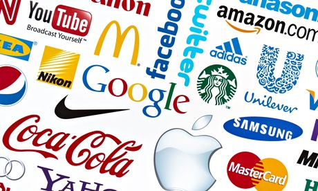 A logotype collection of well-known world brand's printed on paper.