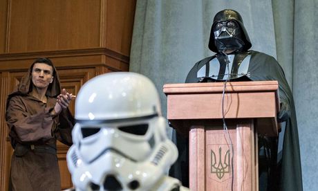 The Ukrainian Internet party’s Darth Vader addresses a party congress in Kiev 