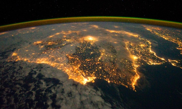 The lights of Spain and Portugal define the Iberian Peninsula in this photograph from the International Space Station