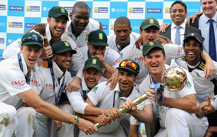 Graeme Smith's career: South Africa players celebrate victory over England