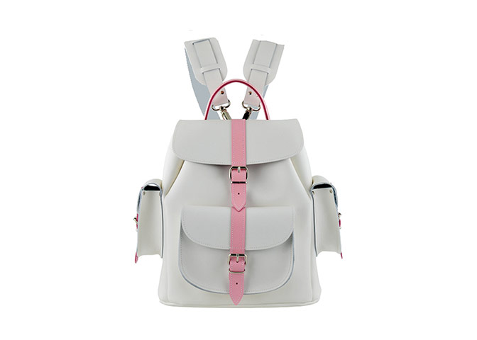 20 of the best rucksacks: Best rucksacks - white structured leahter with pink buckle by Grafea