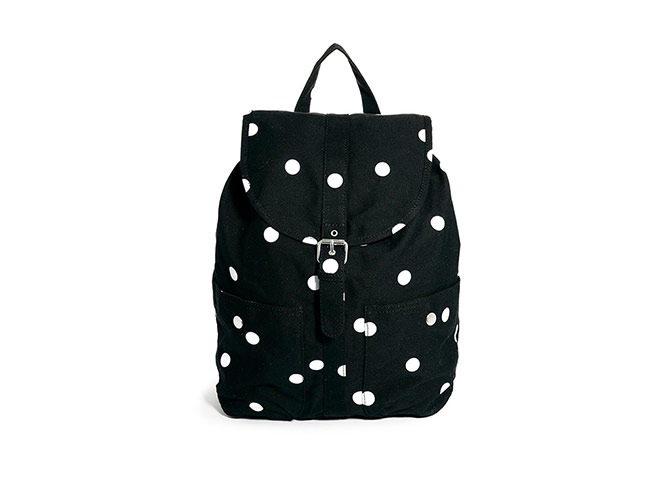 20 of the best rucksacks: Best rucksacks - black canvas with white polka dots by Monki