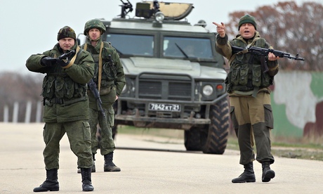 Troops under Russian command at the Belbek airbase in Crimea, Ukraine