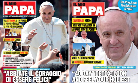 Il Mio Papa (left) and a mock-up of the magazine, imagined by the Guardian