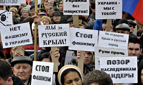 People rally in Rostov-on-Don, Russia, in support of ethnic Russians in Ukraine