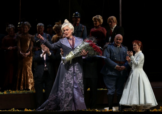 Dame Kiri te Kanawa celebrates her 70th birthday on stage, following a performance in the role of La Duchesse de Crackentorp in Donizetti's La Fille du regiment, at The Royal Opera House in Covent Garden, London.