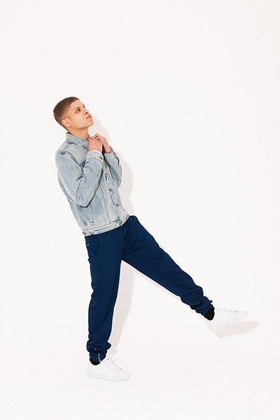 All Ages blue: grey jacket blue sweatpants white shoes