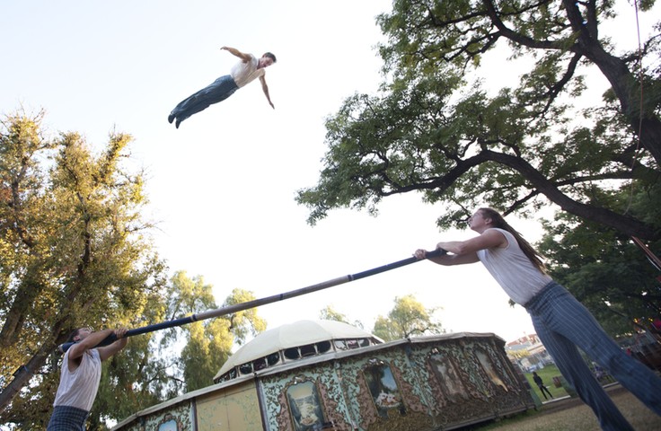 Adelaide Fringe 2014: Acrobat Coen Clarke warms up for his performance Carousel and Clothesline