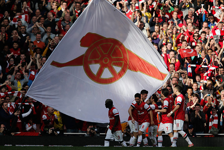 Arsenal versus Everton: Arsenal players celebrate their 3rd goal 