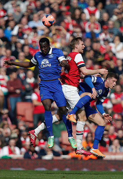 Arsenal versus Everton: Romanu Lukaku, Pers Mertesacker and Ross Barkle
