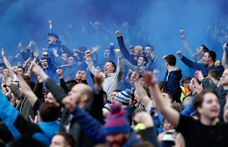 Arsenal versus Everton: Everton fans celebrate their goal 