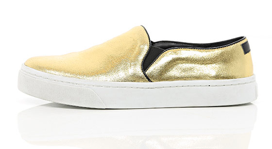 comfy shoes: Gold chunky sole slip on trainers