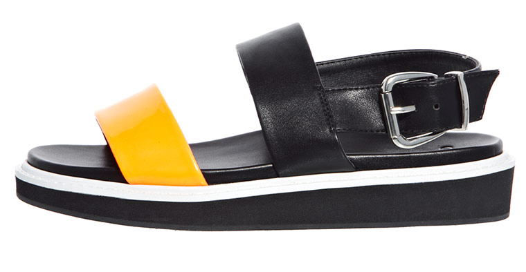 comfy shoes: Black and orange flat sandal