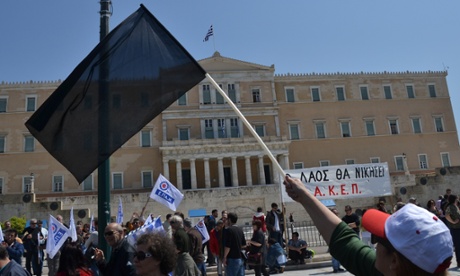 A protest outside the Greek parliament over austerity measures brought in by the goverment to secure bailout funding.