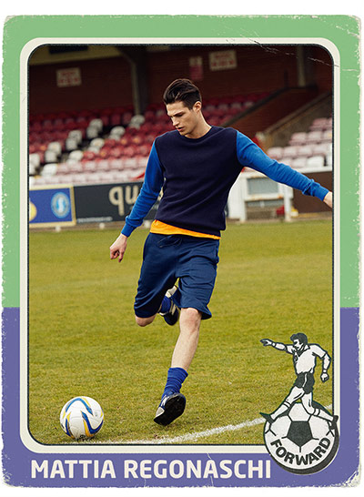 Panini fashion shoot: Weekend fashion Panini: blue jumper blue shorts blue socks trainers