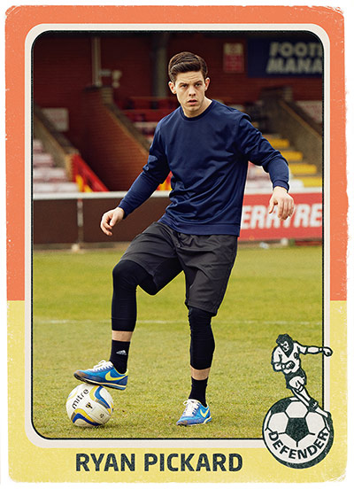 Panini fashion shoot:  blue top black shorts leggings blue trainers black socks