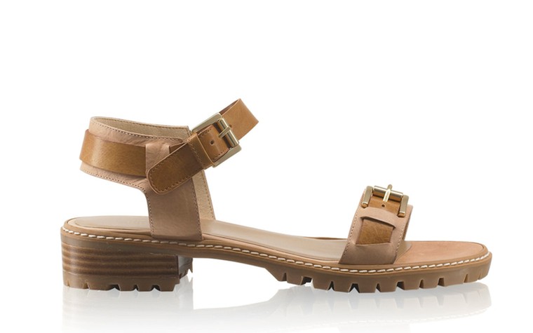 50 best flat sandals: 50 of the best flat sandals - tan with small chunky heel by Stuart Weitzman