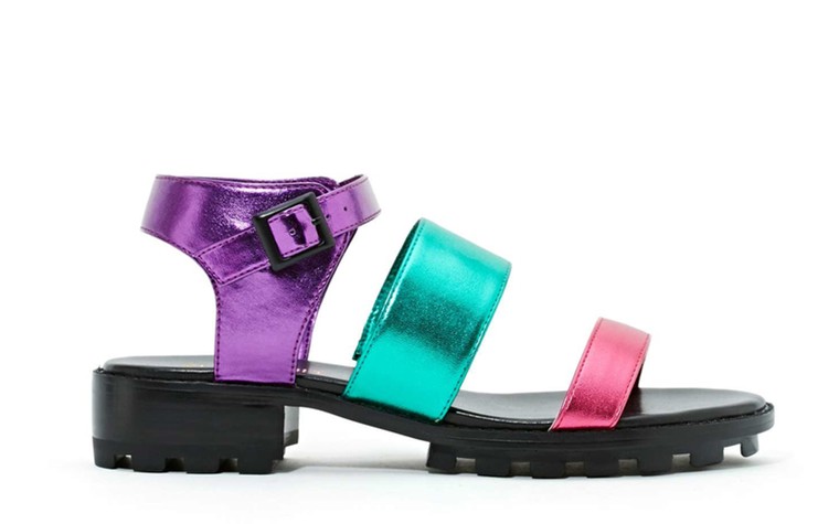 50 best flat sandals: 50 of the best flat sandals - multi metallic with black sole by Shoe Cult