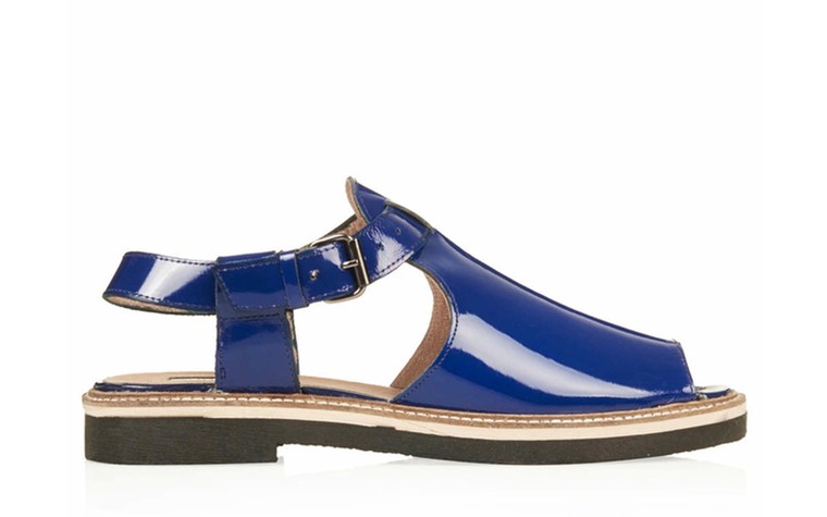 50 best flat sandals: 50 of the best flat sandals - patent blue peep toe by Topshop