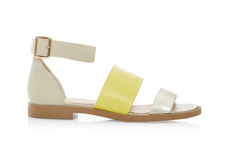 50 best flat sandals: 50 of the best flat sandals - yellow and white with ankle strap by new look