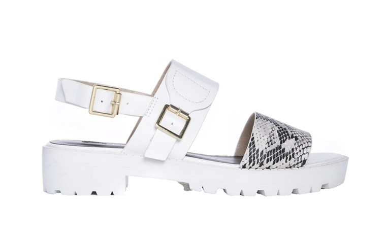 50 best flat sandals: 50 of the best sandals - chunky white with snake skin front by River Island