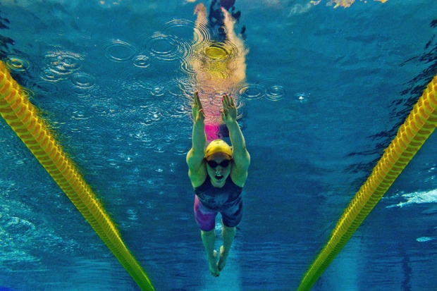 This picture taken with an underwater camera shows Lara Grangeon competing in the women's 200m butterfly series during the French Swimming championships in Chartres.