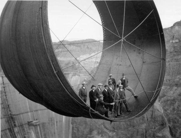 The construction of the Hoover Dam in the 1930's.