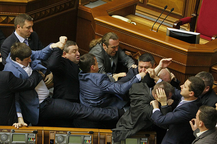 20 Photos: Deputies clash during a session of the parliament in Kiev