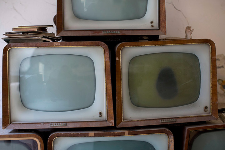 From the agencies: Old televisions in a commercial area of the UN buffer zone in Nicosia