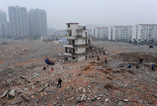 February 2010: A partially-demolished nail house on a construction site in Hefei, Anhui province.