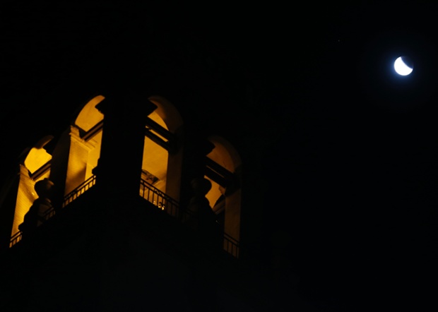 The beginning of the eclipse, viewed over Buenos Aires, Argentina