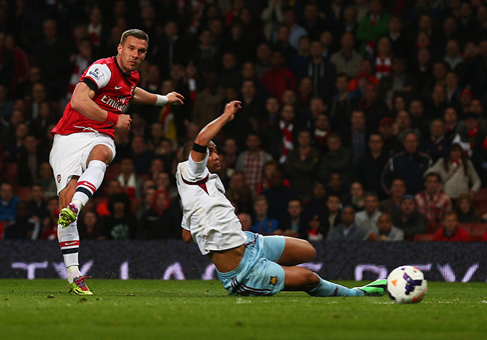 Arsenal v West Ham: Lukas Podolski scores