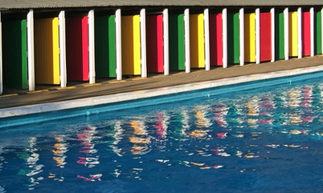 Changing rooms at Tooting Bec Lido, London,