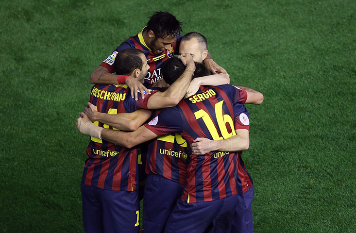 Copa del Rey.: Barcelona's football players celebrate a