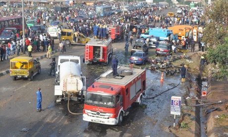 The aftermath of bomb blast at bus station near Abuja on 14 April 2014.